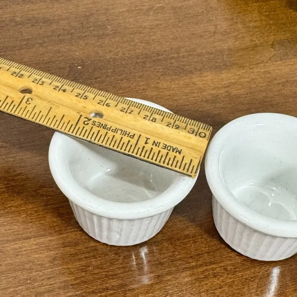 Vintage White Fluted Ramekin Condiment Bowl Dish Cups Lot of 2